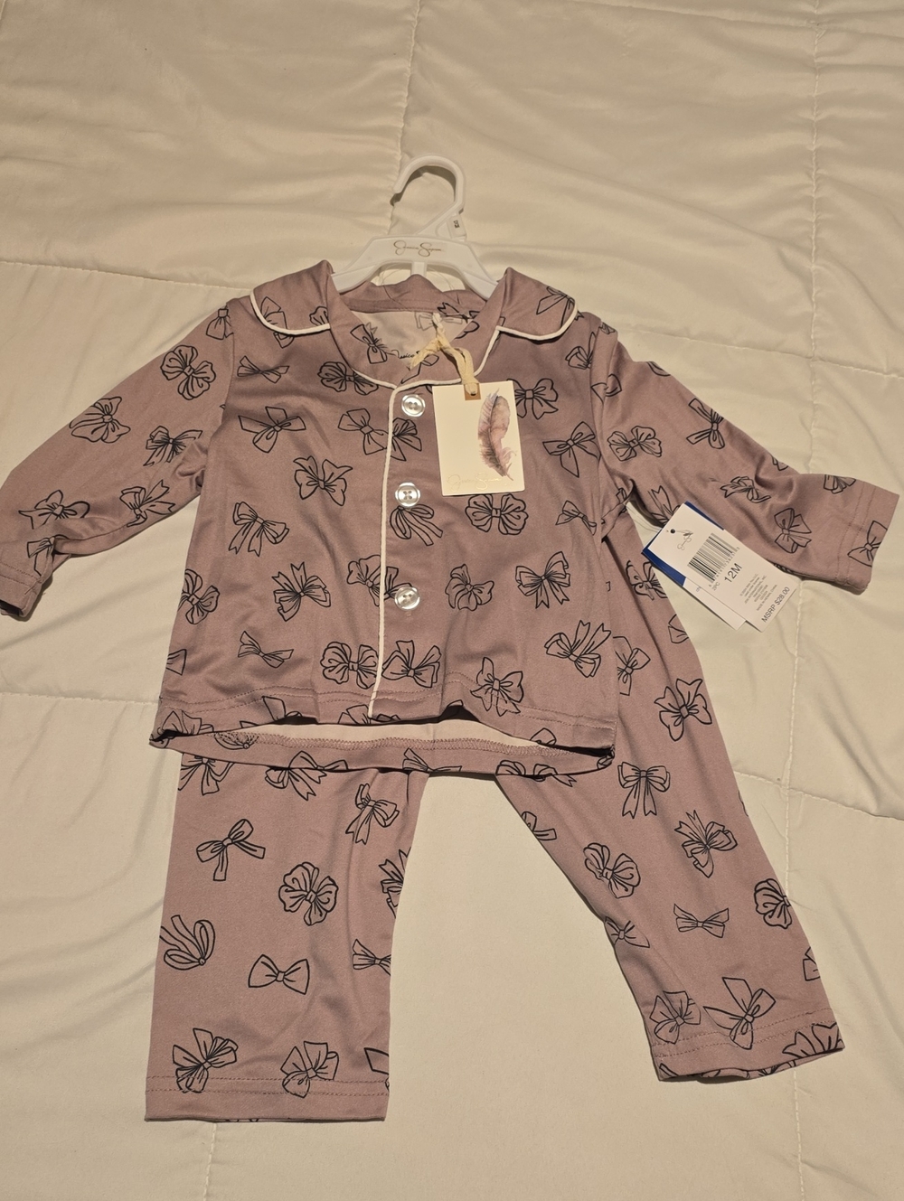 Jessica Simpson Girls Mauve Pink Bow-Print Pajama Set